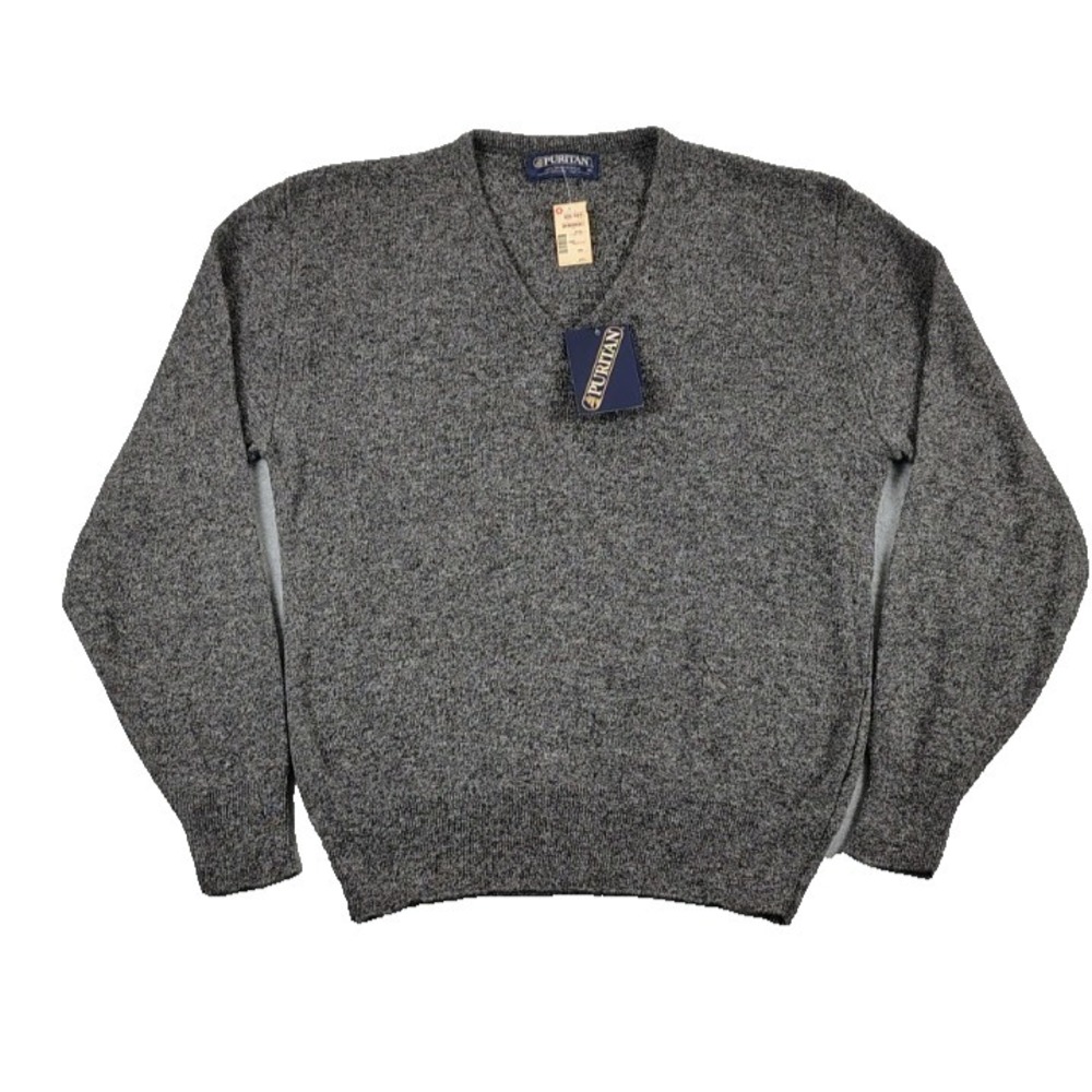 NWT Vintage Puritan 100% Orlon Acrylic Men's V-Neck   Sweater Size XL Black/Gray
